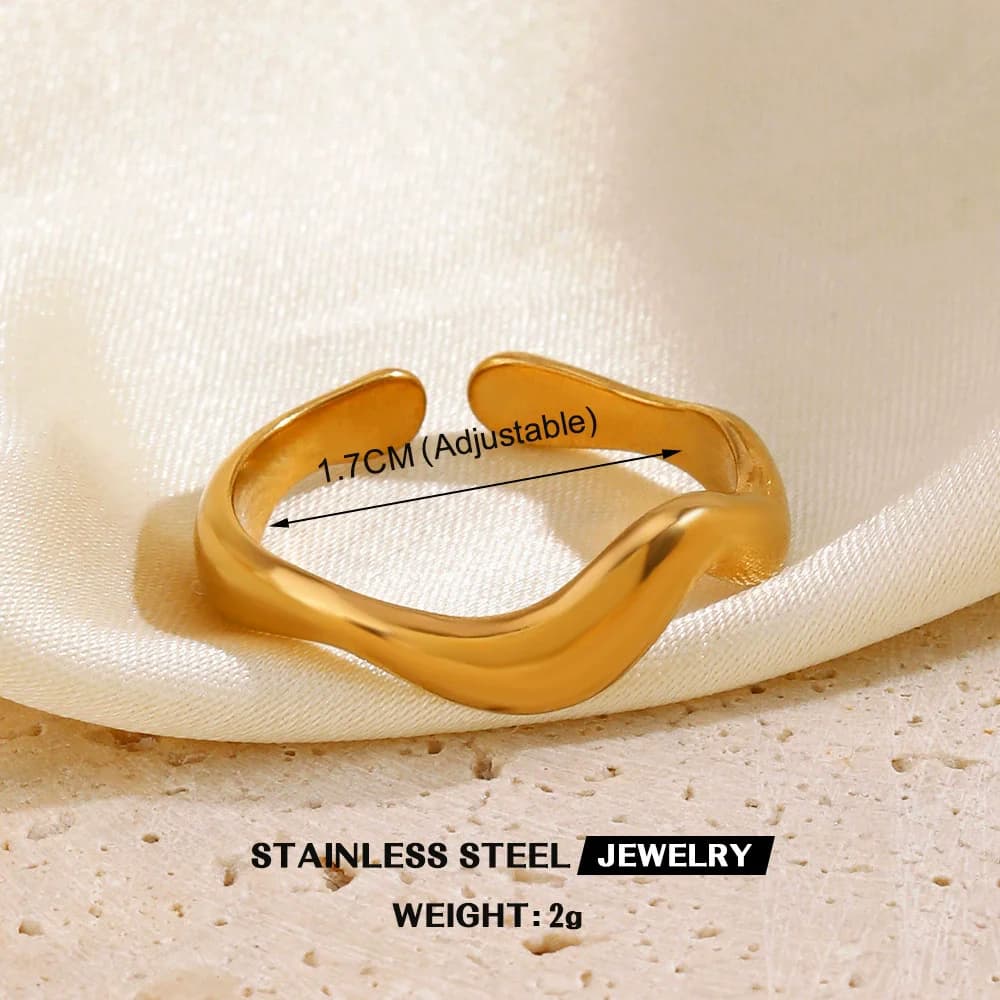 Anello regolabile Foglia di Ginkgo con Zirconia, Acciaio Inox