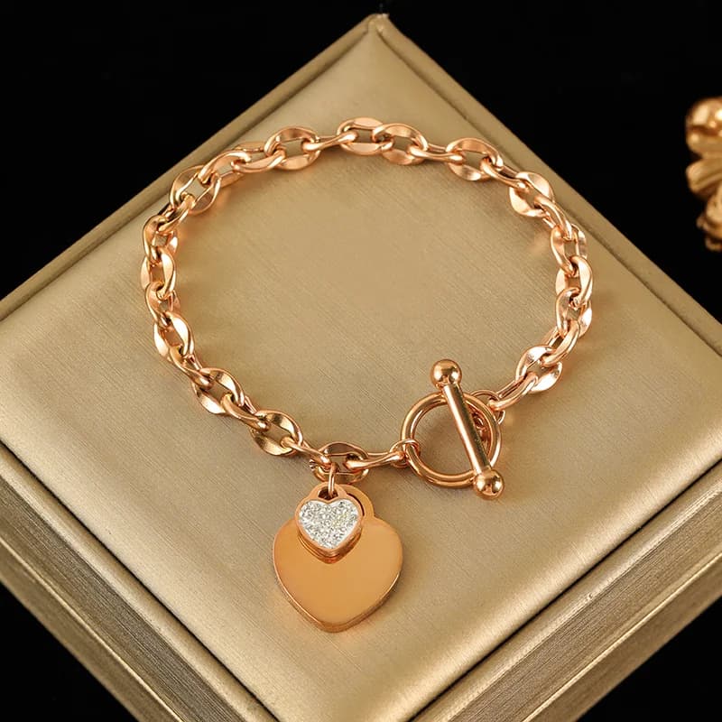 Set collana e bracciale doppio cuore, argento