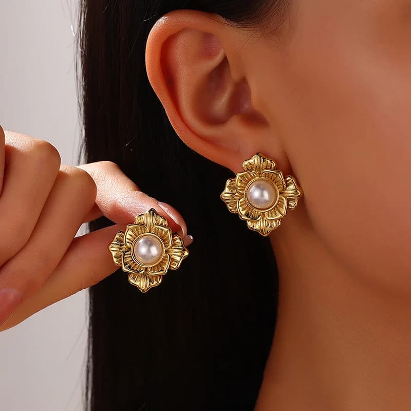 Orecchini a goccia con perla creativa, placcatura in oro 18K