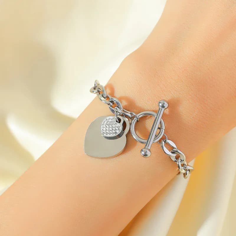 Set collana e bracciale doppio cuore, argento