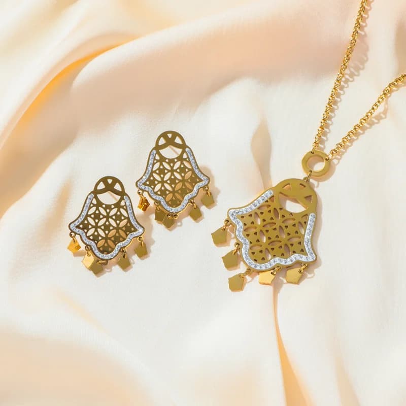 Set Collana e Orecchini con Ciondoli Occhio e Mano Stile Vintage