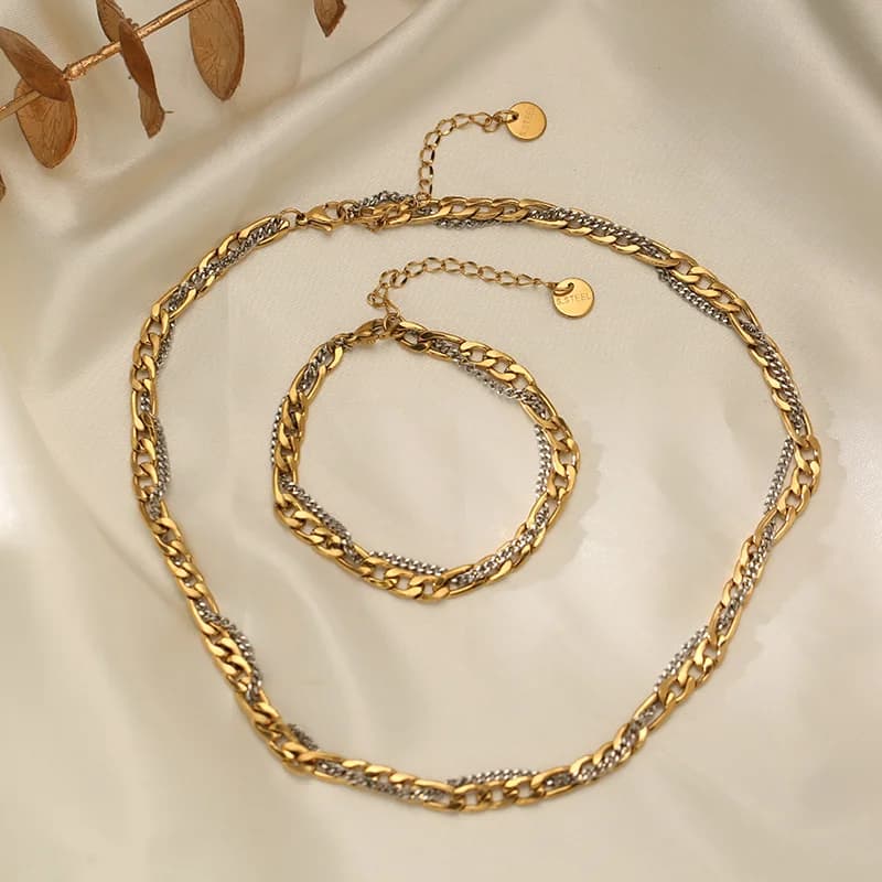 Set collana e bracciale a catena bicolore