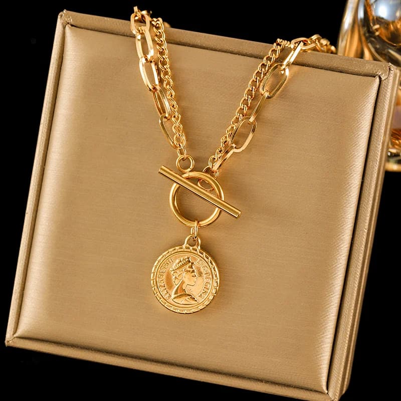 Collana con Ciondolo Medaglione Ritratto, Tono Argento