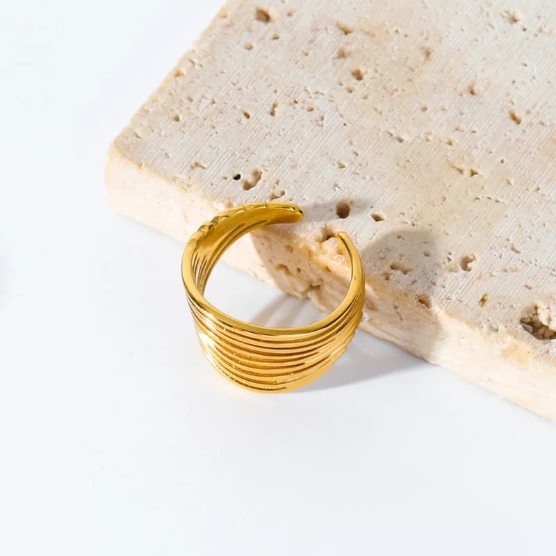 Anello Aperto Regolabile Oversize in Acciaio Inossidabile Placcato Oro