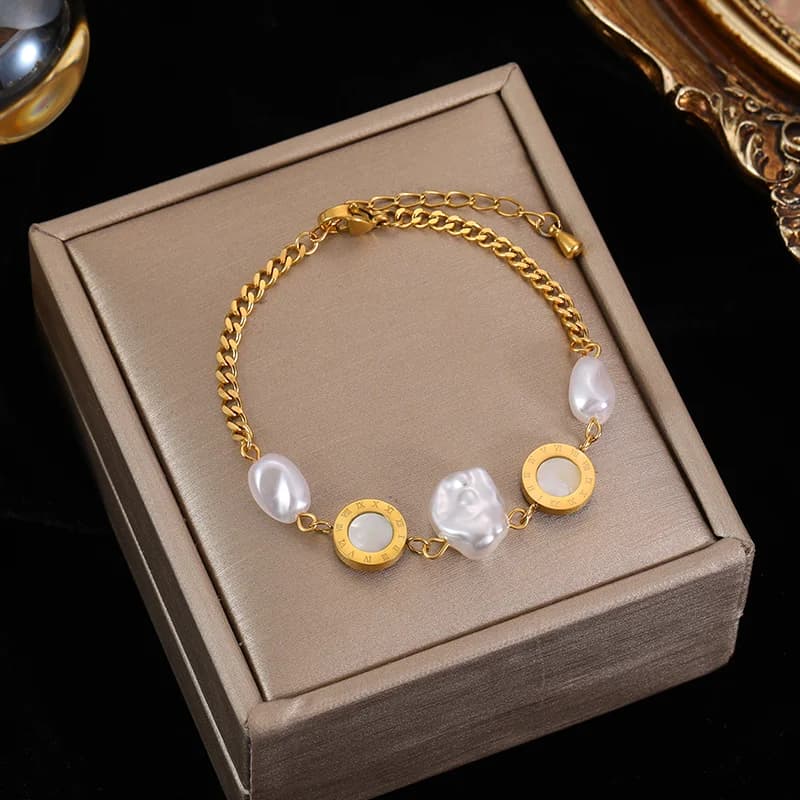Bracciale con Catena e Ciondoli Numeri Romani, Colore Oro