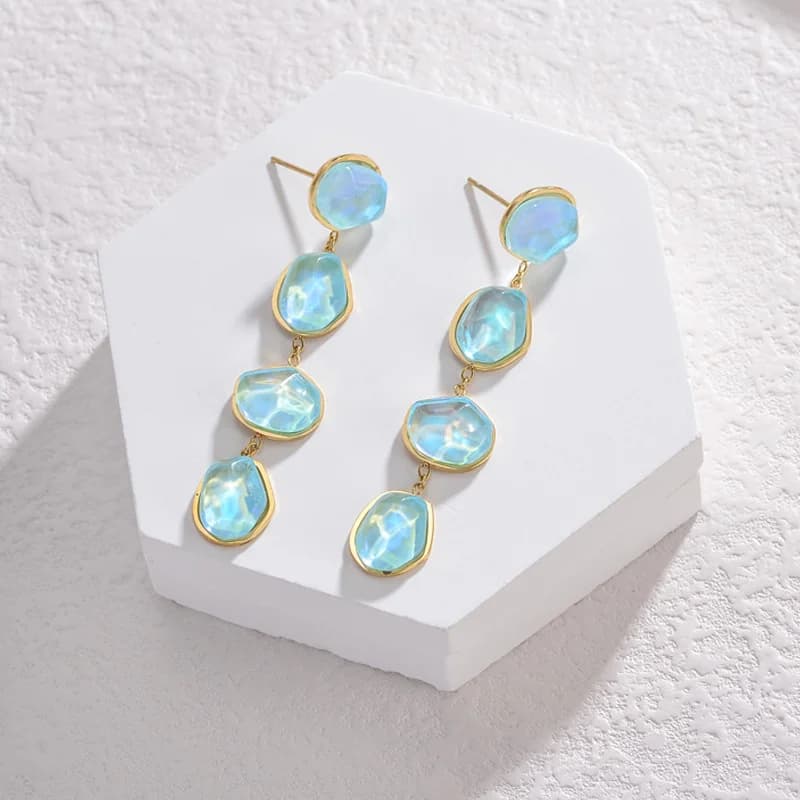Orecchini pendenti con pietra blu, placcati oro