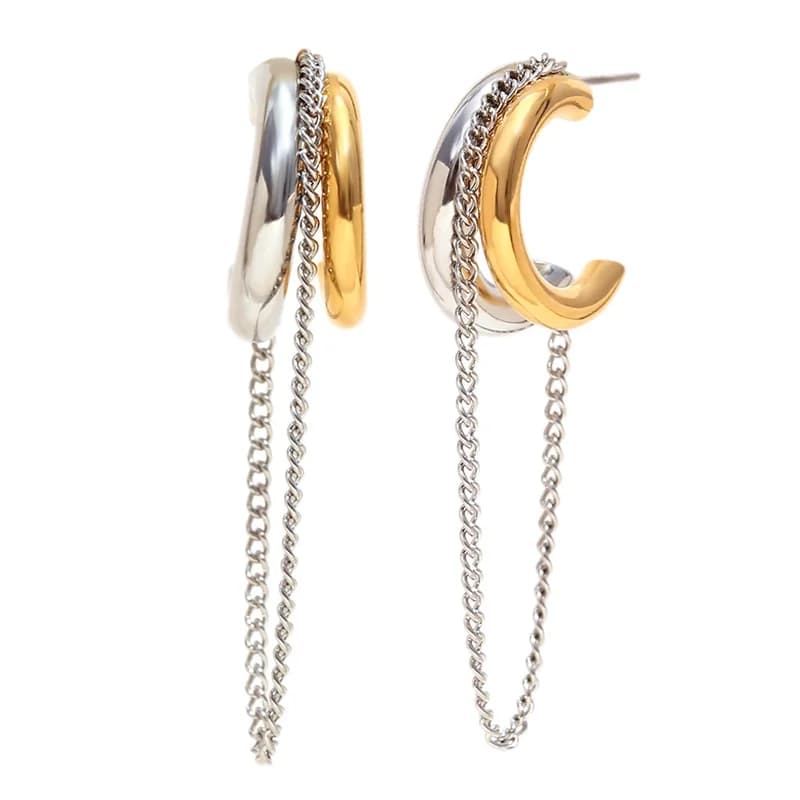 Orecchini a goccia geometrici con nappine, placcatura Oro 18K