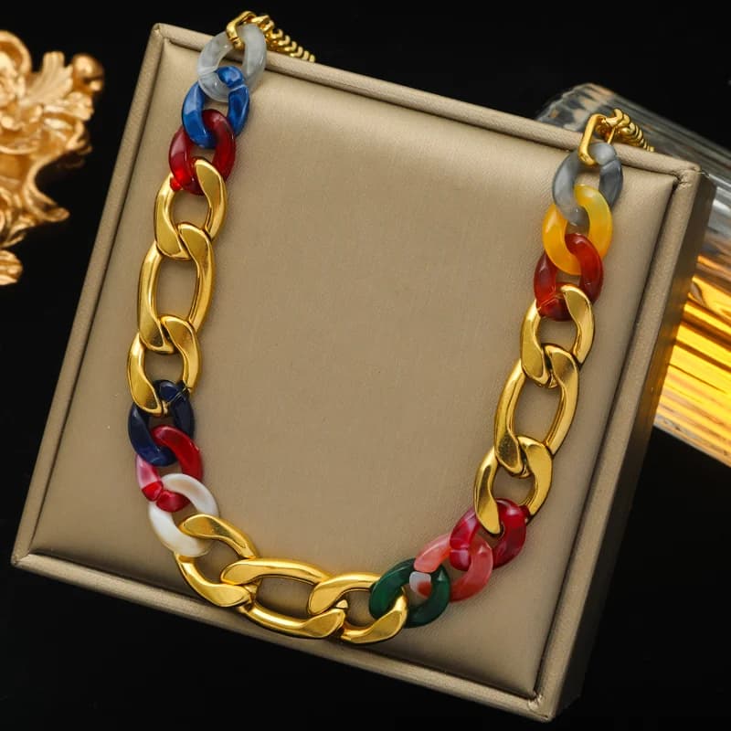 Collana a catena spessa con anelli acrilici in acciaio inox