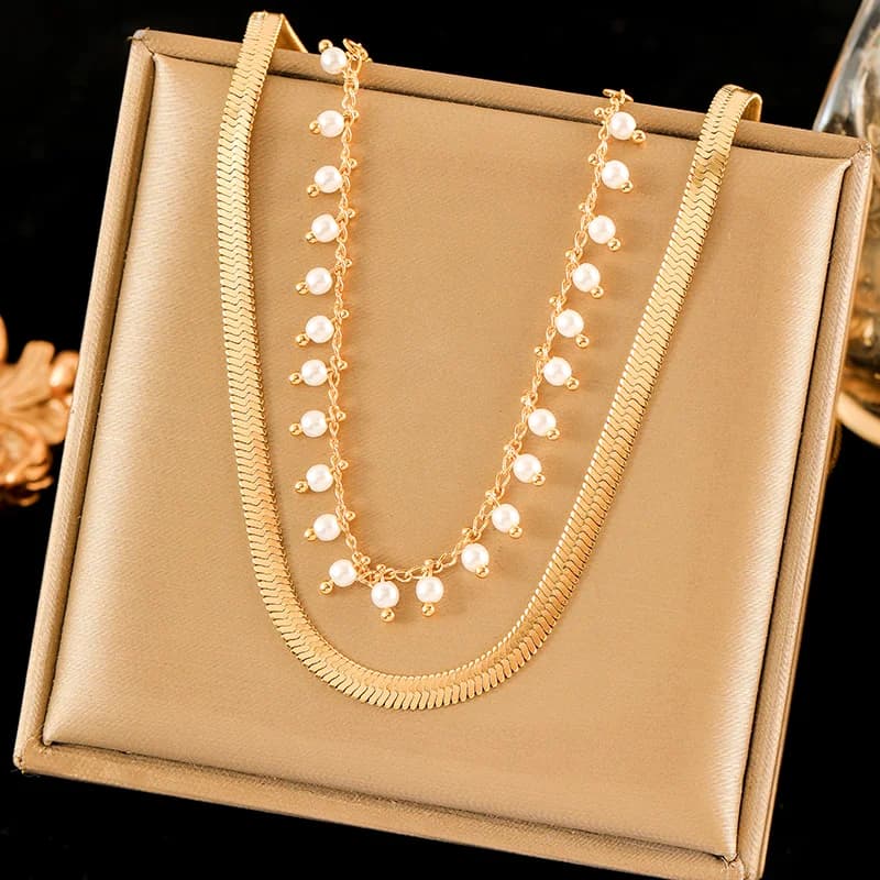 Collana girocollo in acciaio inox 316L con catena piatta tipo snake bone