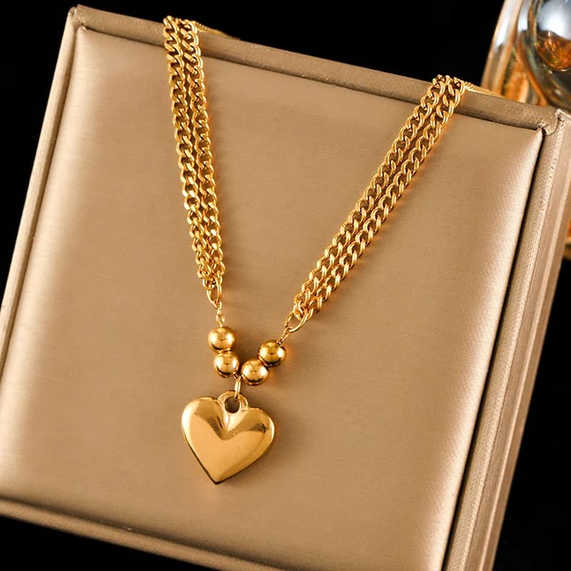 Set Collana con Ciondolo Cuore e Bracciale Placcato Oro