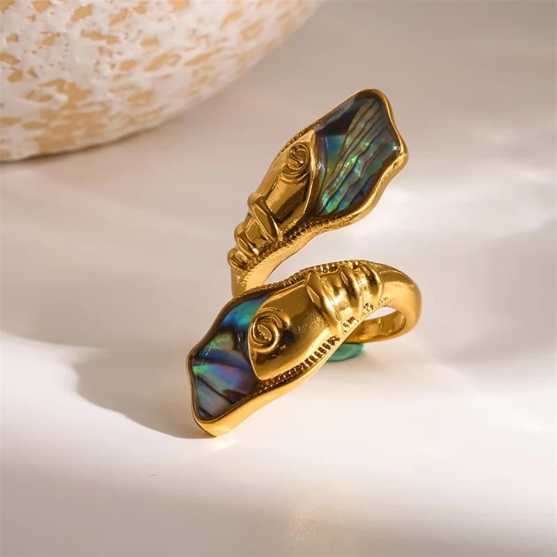 Anello Aperto Regolabile a Cuore e Fiore, Acciaio Inox