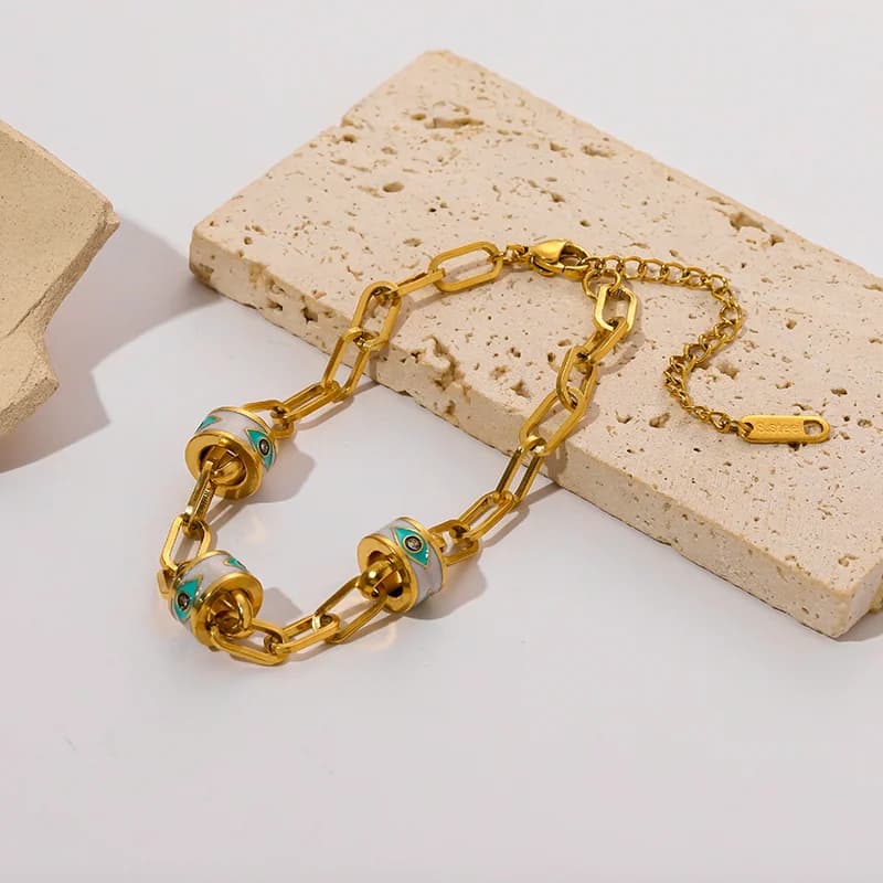 Bracciale Catena Geometrica Spessa, Acciaio Inox Oro