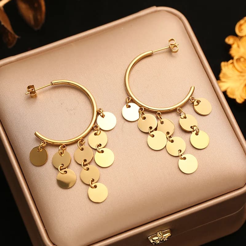 Orecchini a goccia geometrici con nappine, placcatura Oro 18K