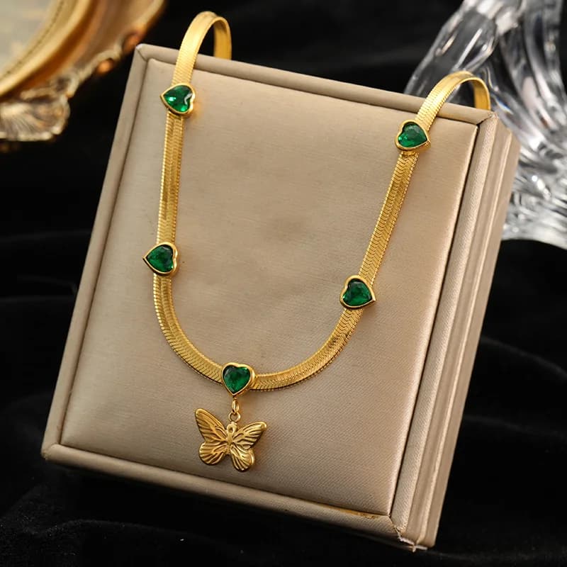 Collana con Pendente Cuore Farfalla Zirconia
