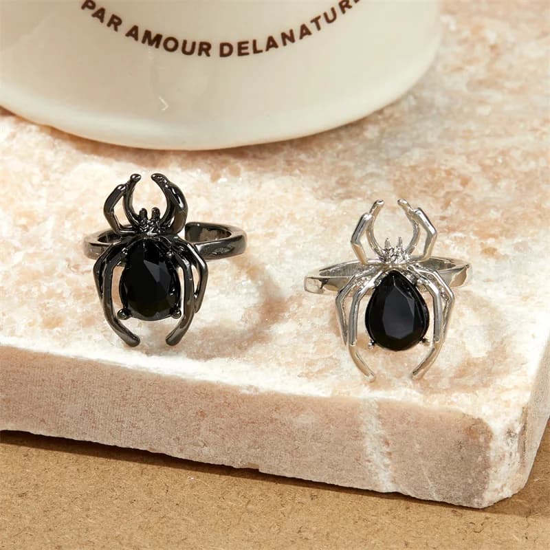 Anello Aperto Regolabile a Ragno con Cristalli di Zirconia