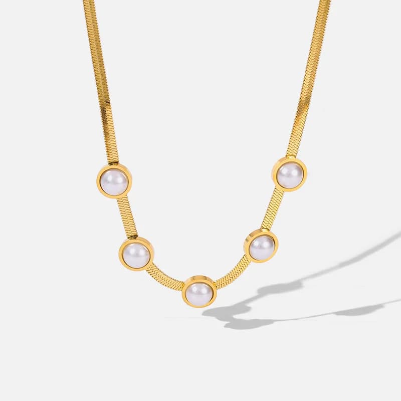 Collana Choker con Perla Rotonda Color Oro