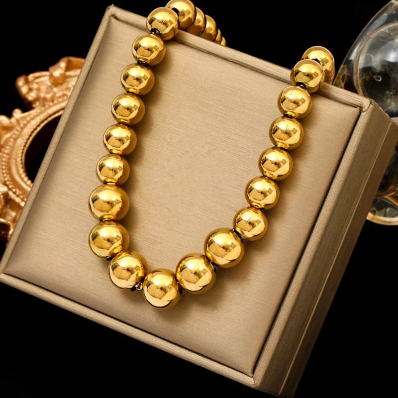 Collana Catena a Perle Spesse, Oro e Argento in Acciaio