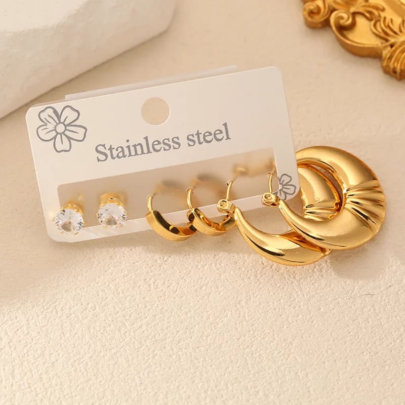 Set 3 Paia di Orecchini Cerchio con Zirconia
