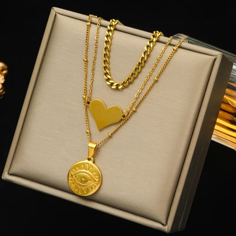 Collana a catena spessa con anelli acrilici in acciaio inox