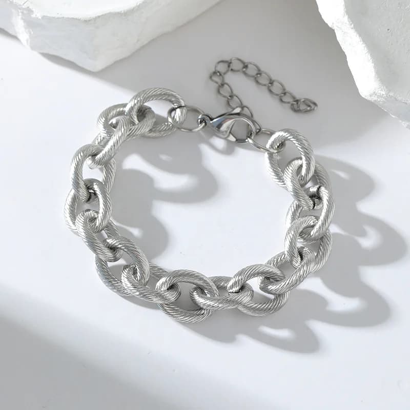 Bracciale in Acciaio Inox Stile Punk Spesso, Argento