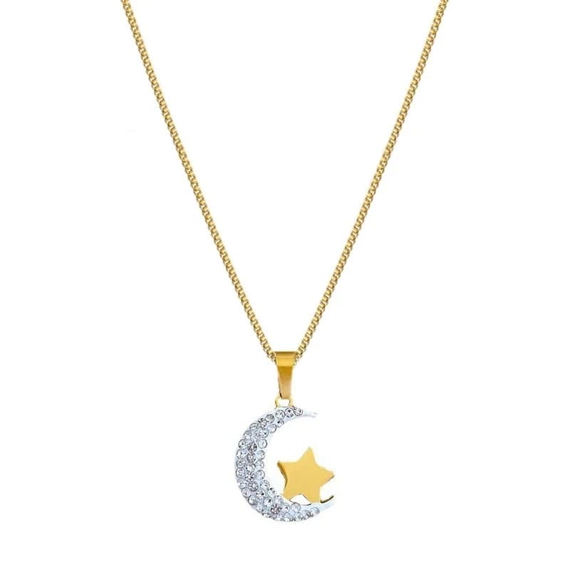 Collana Pendente Luna e Stella, Acciaio Inox