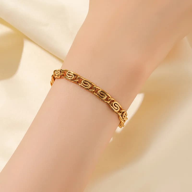 Set Collana e Bracciale a Catena Geometrica, Oro