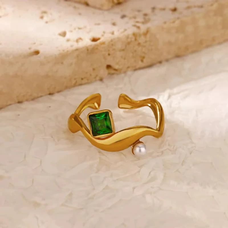 Anello aperto regolabile, acciaio inossidabile placcato oro 18K
