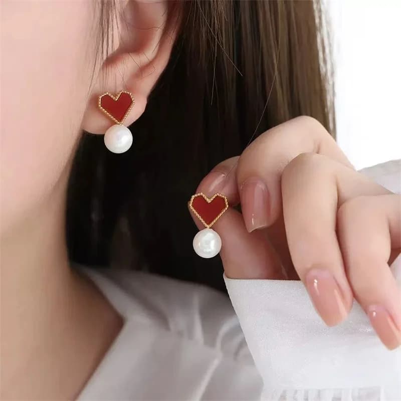 Set Collana e Orecchini a Cuore con Perle