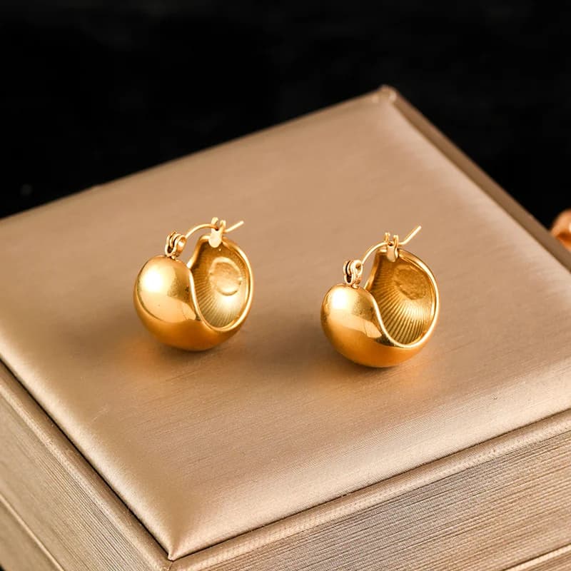 Orecchini a Cerchio Chunky Geometrici, Texture PVD Oro
