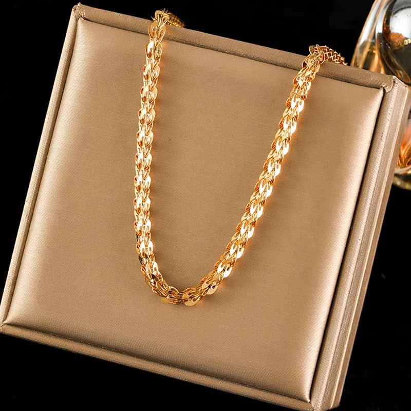 Collana catena spiga, placcatura in oro 18K con texture