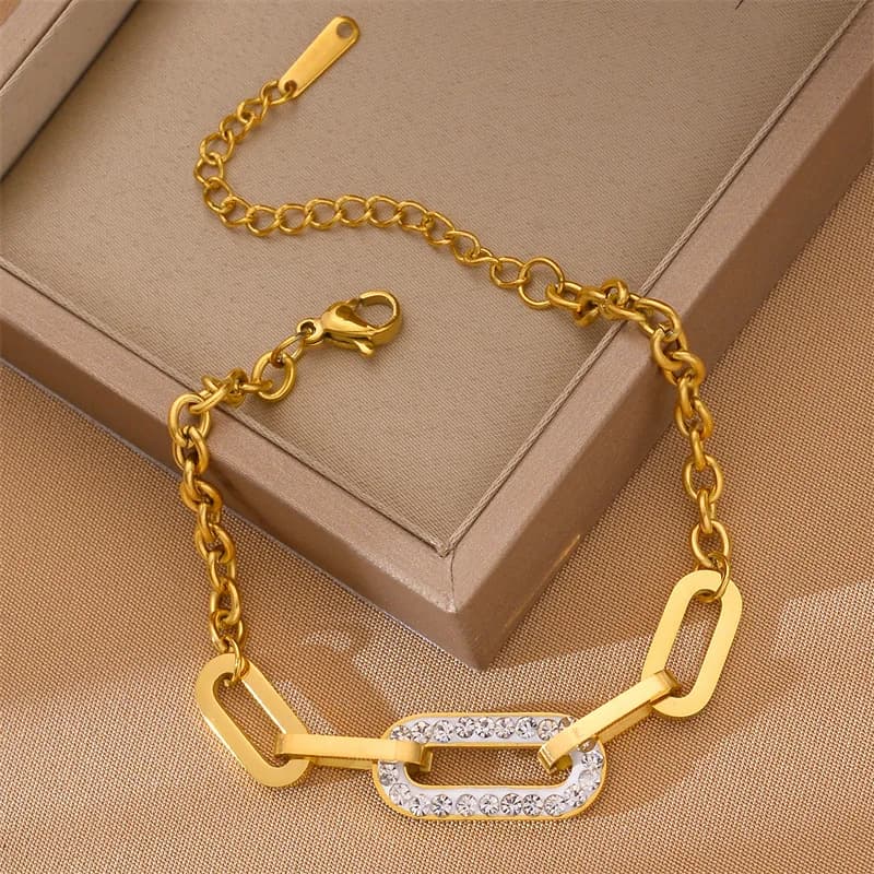 Bracciale a Catena Intrecciata con Zirconi