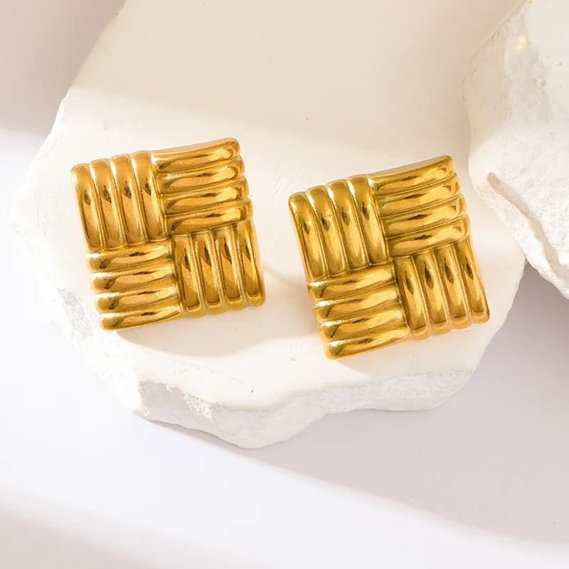 Orecchini a perno geometrici, acciaio inossidabile color oro