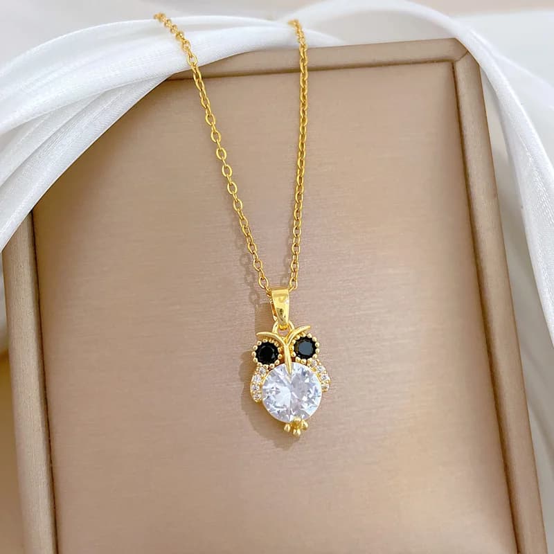 Collana con Pendente Gufo Scintillante in Zirconia