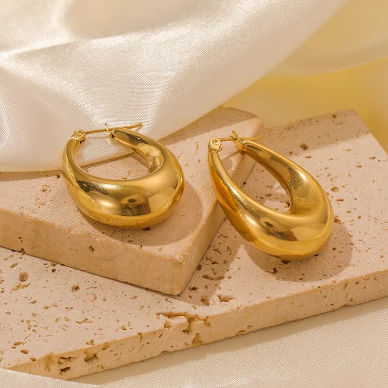 Orecchini a Cerchio Chunky Geometrici, Texture PVD Oro