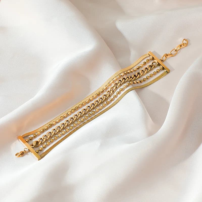 Bracciale catena multistrato in acciaio inox color oro