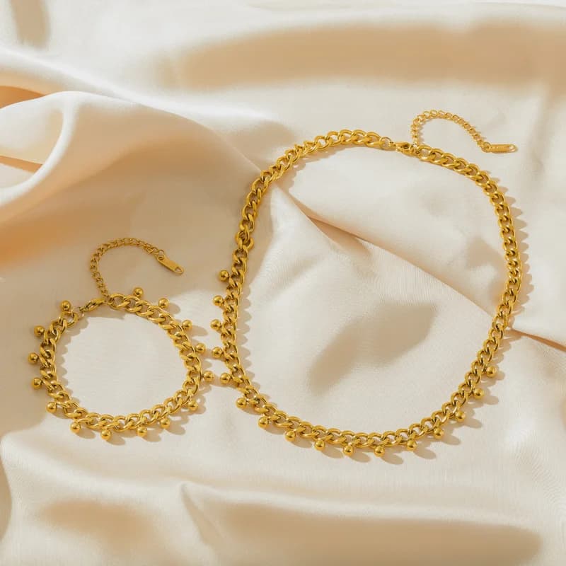 Set Collana Choker e Bracciale a Catena Grossa, Oro