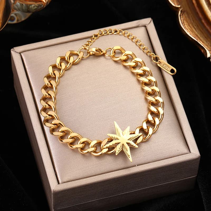 Bangle Bracciale Semplice Catena a Maglie Color Oro