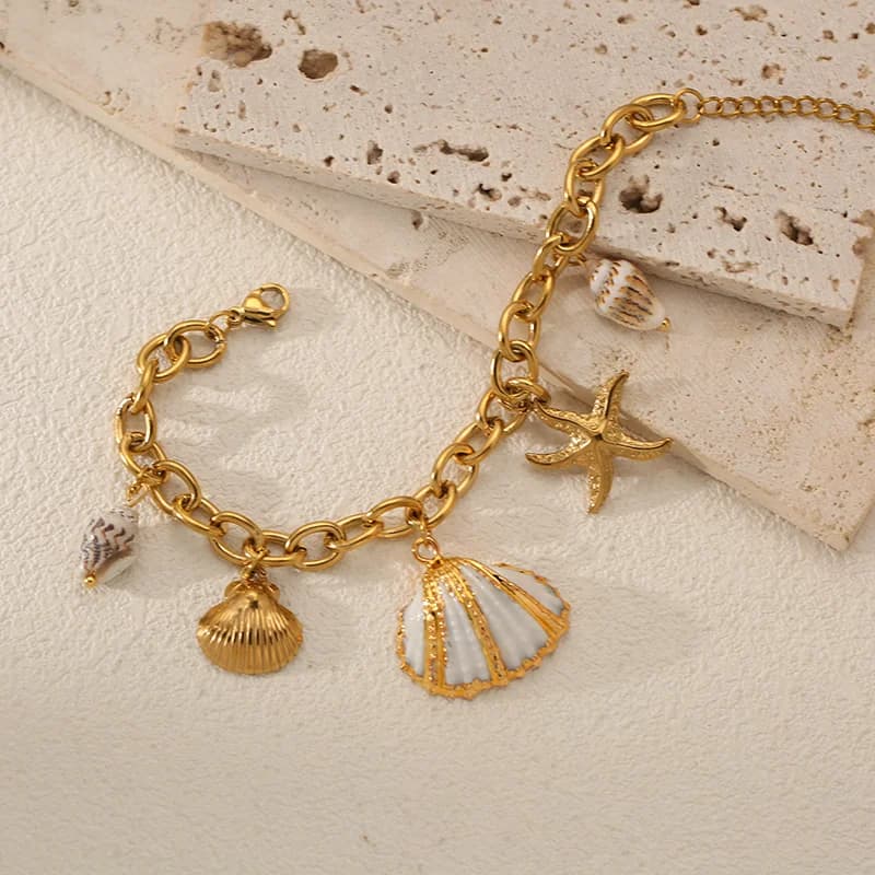 Bracciale Spiaggia Stella Marina Conchiglia in Acciaio Inox 316L