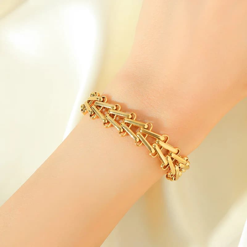 Bracciale Rigido a Catena Spessa Geometrica, Placcato Oro