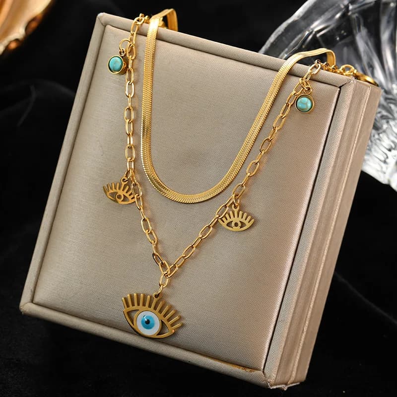 Collana con pendente multistrato Occhio Blu