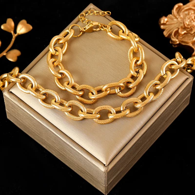 Set Collana e Bracciale con Catena Spessa Statement