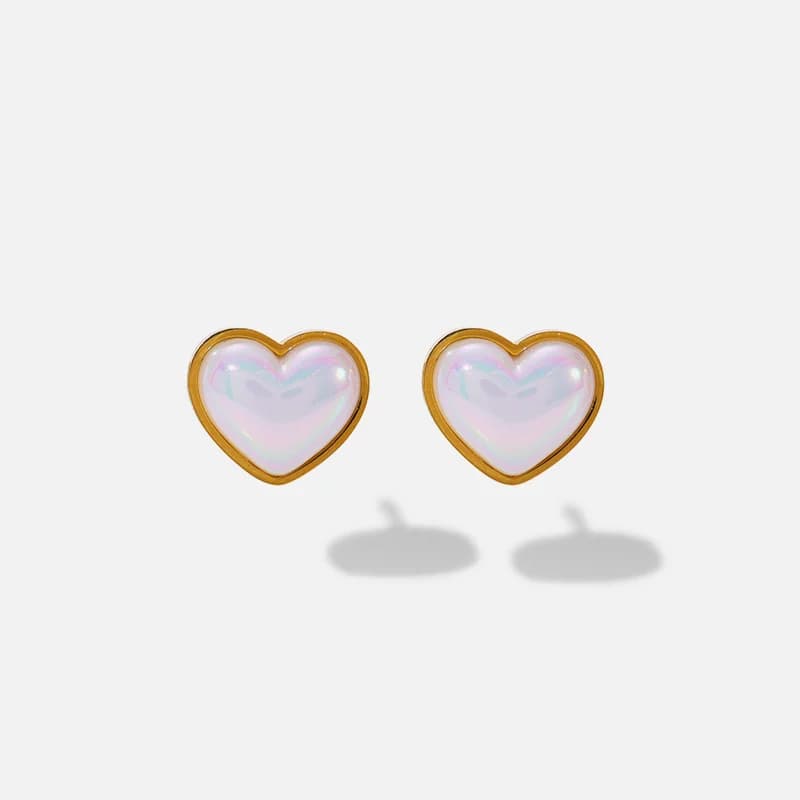 Orecchini a Bottone a Cuore con Perla, Acciaio Inox