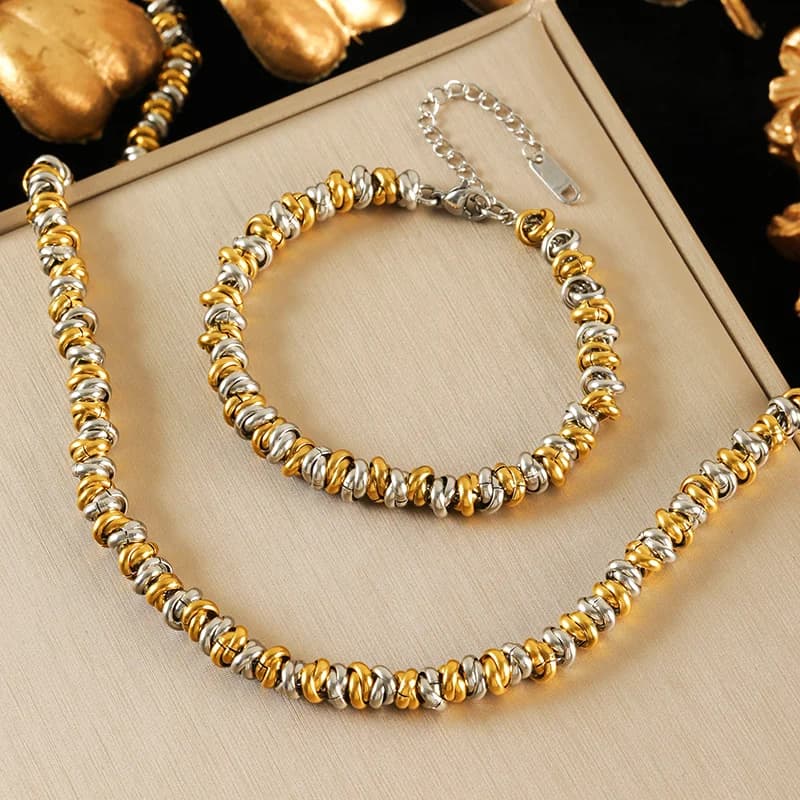 Set Collana e Bracciale a Catena, Oro e Argento