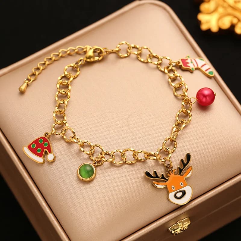 Bracciale charm con pupazzo di neve in acciaio inox