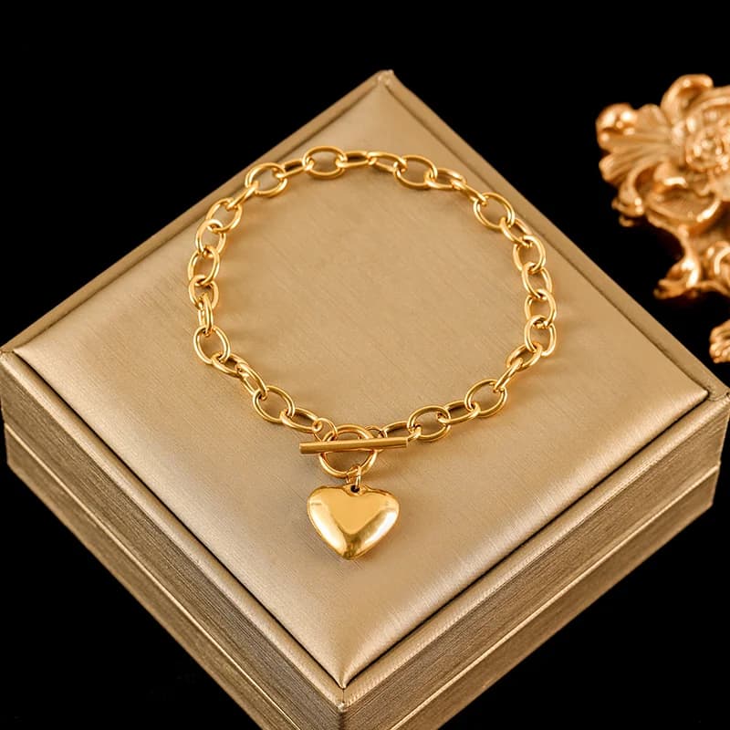 Set Collana con Ciondolo Cuore e Bracciale Placcato Oro