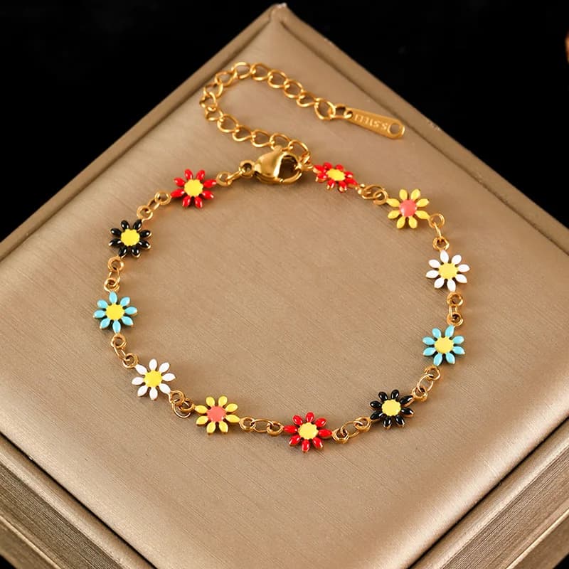 Set Collana e Bracciale con Fiori di Margherita Colorati