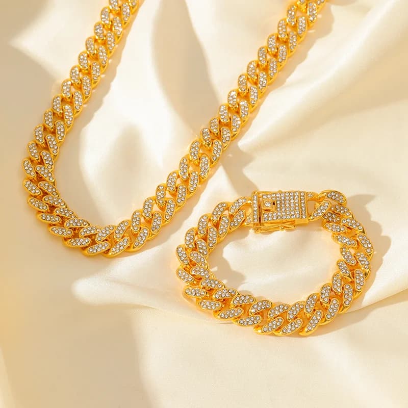 Set Collana e Bracciale in Acciaio Inox 316L Placcato Oro con Zirconia Cubica