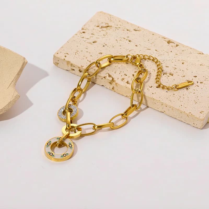Bracciale Catena Geometrica Spessa, Acciaio Inox Oro